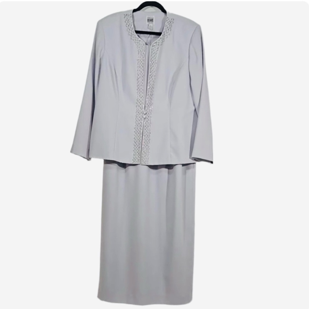 R&M Richards by Karen Kwong Mother of The Bride Silver Dress & Jacket Size 14